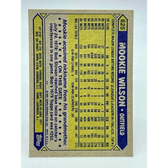 Mookie Wilson #625 New York Mets Vintage 1987 Topps TCG MLB Mint - Picture 4 of 6